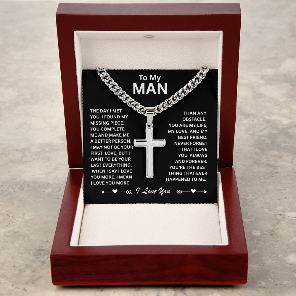 To My Man – Cuban Chain w/ Artisan Cross Necklace