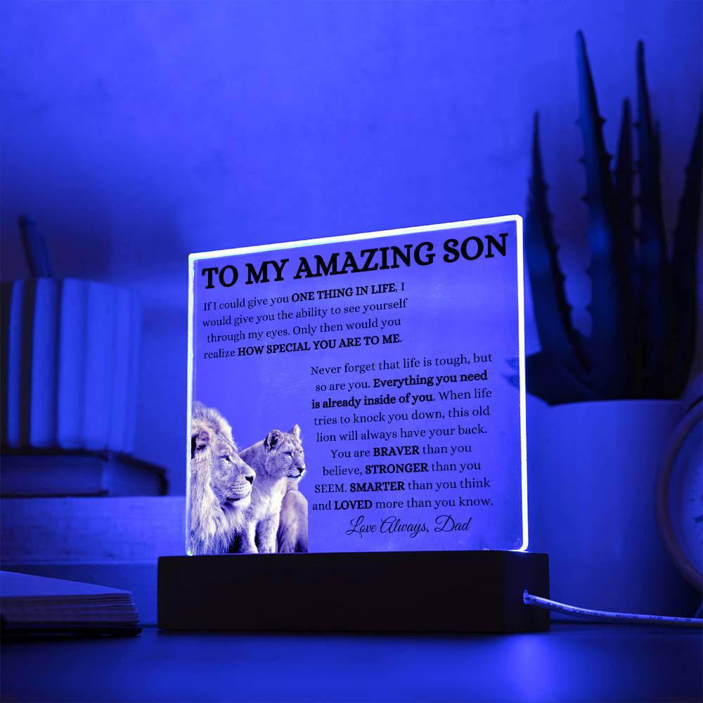 To My Amazing Son Acrylic Plaque with Lion and Cub from Dad