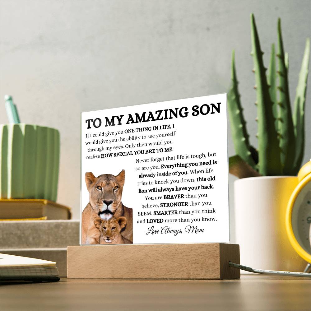 To My Amazing Son Acrylic Plaque with Lioness and Cub from Mom
