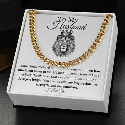 Amazing To My Husband Cuban Link Chain With Message Card for Birthday, Anniversary, Holiday or Just Because