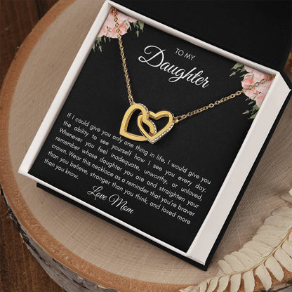 Hermoso collar con corazón entrelazado para mi hija y tarjeta con mensaje 