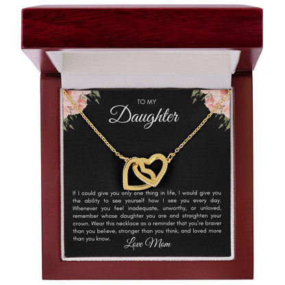 Hermoso collar con corazón entrelazado para mi hija y tarjeta con mensaje 