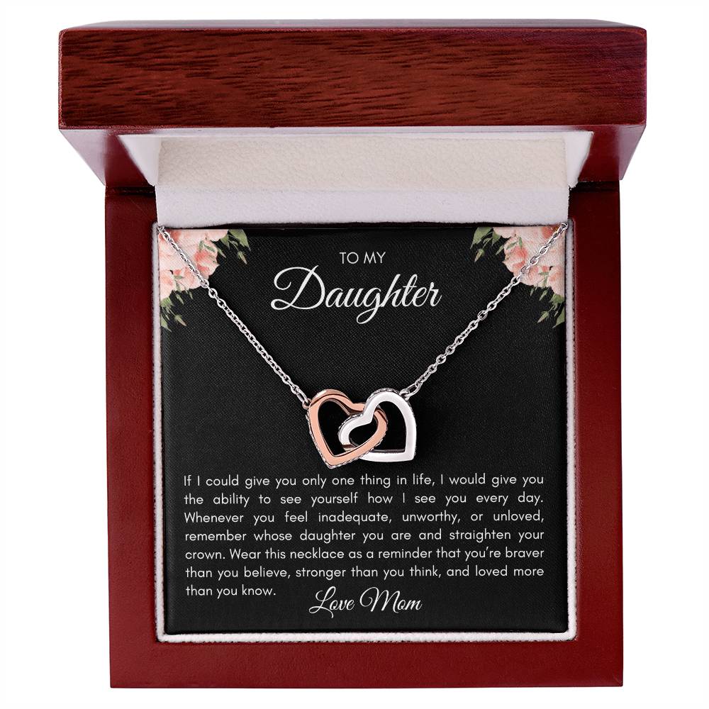 Hermoso collar con corazón entrelazado para mi hija y tarjeta con mensaje 