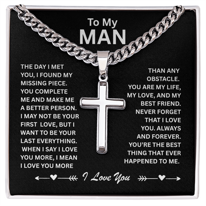 To My Man – Cuban Chain w/ Artisan Cross Necklace