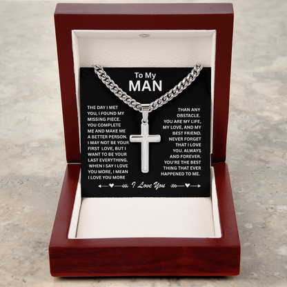 To My Man – Cuban Chain w/ Artisan Cross Necklace