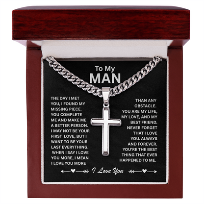 To My Man – Cuban Chain w/ Artisan Cross Necklace