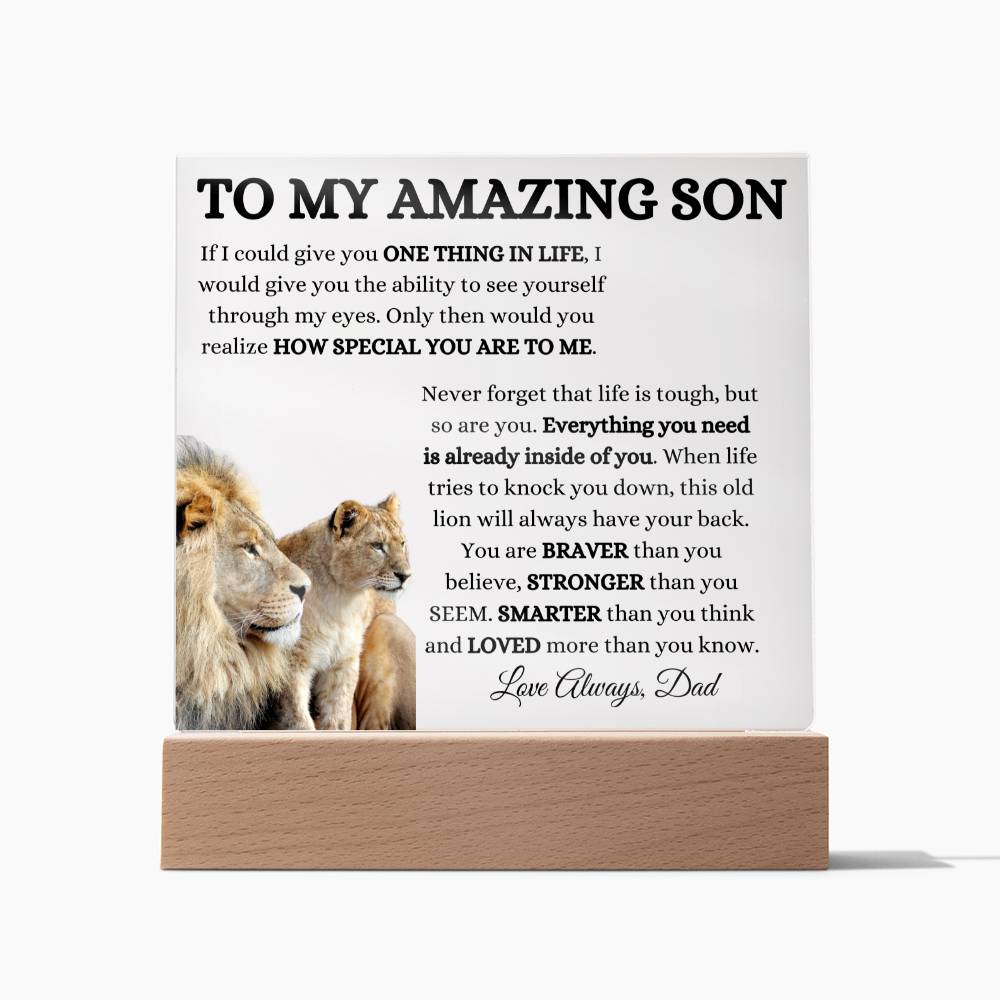 To My Amazing Son Acrylic Plaque with Lion and Cub from Dad