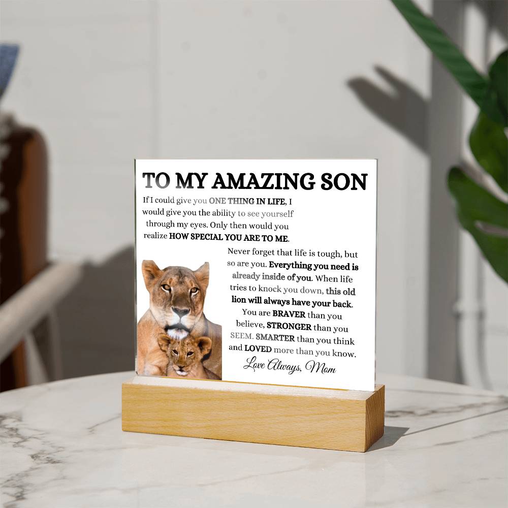 To My Amazing Son Acrylic Plaque with Lioness and Cub from Mom