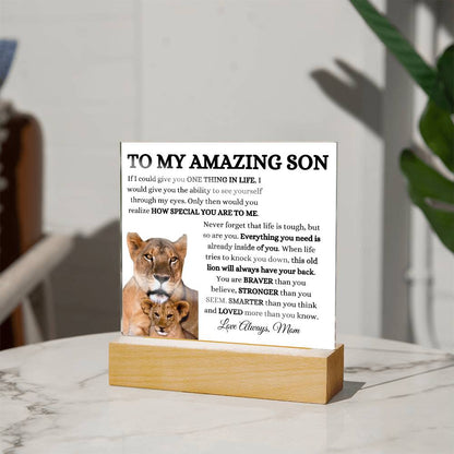 To My Amazing Son Acrylic Plaque with Lioness and Cub from Mom