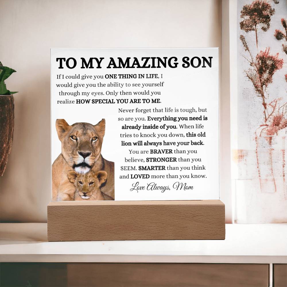 To My Amazing Son Acrylic Plaque with Lioness and Cub from Mom