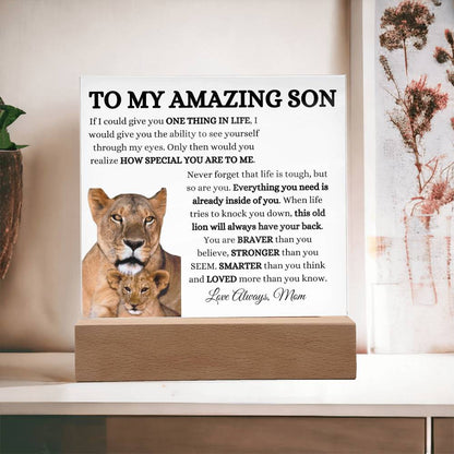 To My Amazing Son Acrylic Plaque with Lioness and Cub from Mom