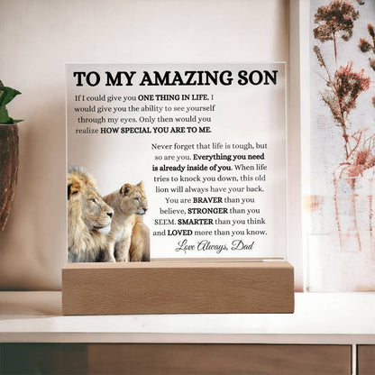 To My Amazing Son Acrylic Plaque with Lion and Cub from Dad