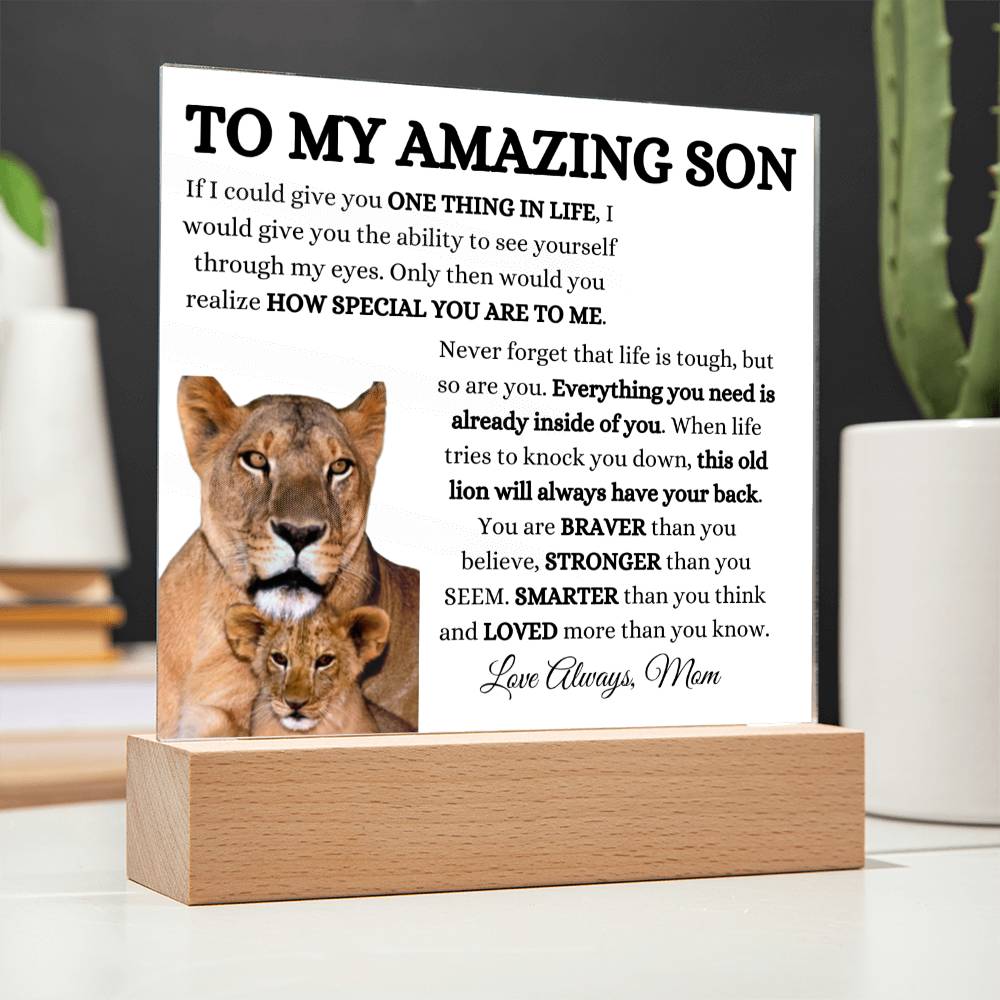 To My Amazing Son Acrylic Plaque with Lioness and Cub from Mom