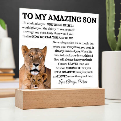 To My Amazing Son Acrylic Plaque with Lioness and Cub from Mom