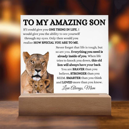 To My Amazing Son Acrylic Plaque with Lioness and Cub from Mom