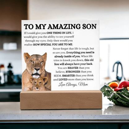 To My Amazing Son Acrylic Plaque with Lioness and Cub from Mom