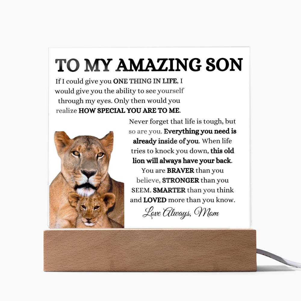 To My Amazing Son Acrylic Plaque with Lioness and Cub from Mom