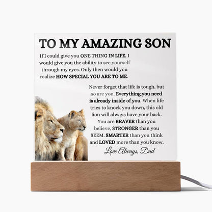 To My Amazing Son Acrylic Plaque with Lion and Cub from Dad