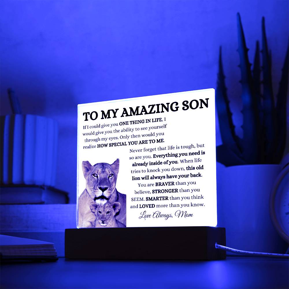 To My Amazing Son Acrylic Plaque with Lioness and Cub from Mom