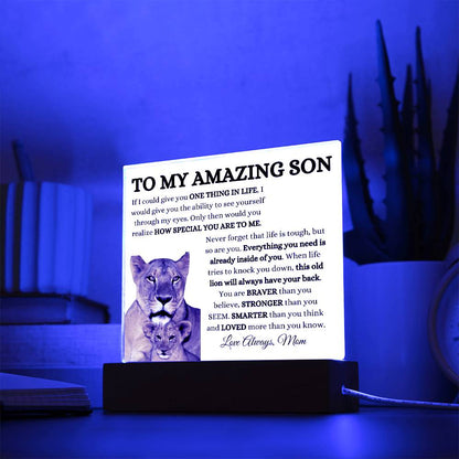 To My Amazing Son Acrylic Plaque with Lioness and Cub from Mom