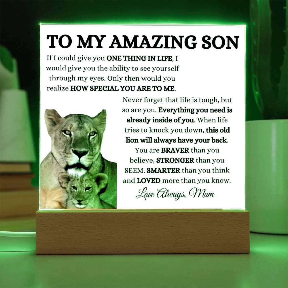 To My Amazing Son Acrylic Plaque with Lioness and Cub from Mom