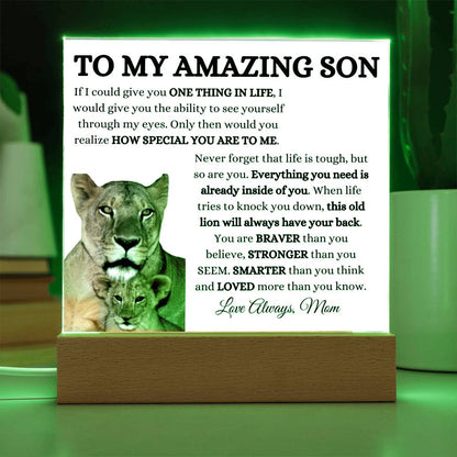 To My Amazing Son Acrylic Plaque with Lioness and Cub from Mom