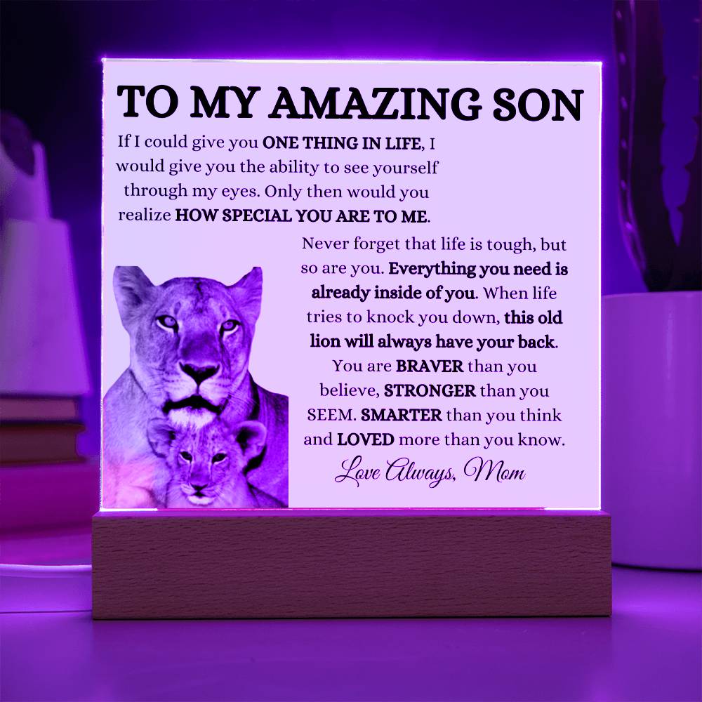 To My Amazing Son Acrylic Plaque with Lioness and Cub from Mom