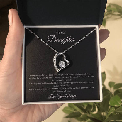 To My Daughter Message Card with Beautiful Forever Love Necklace.
